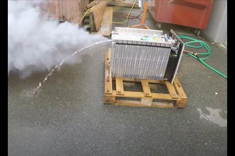 The temperature of a damaged cell almost instantaneously exceeded 500 degrees Celsius during tests of its ability to withstand catastrophic mechanical damage.